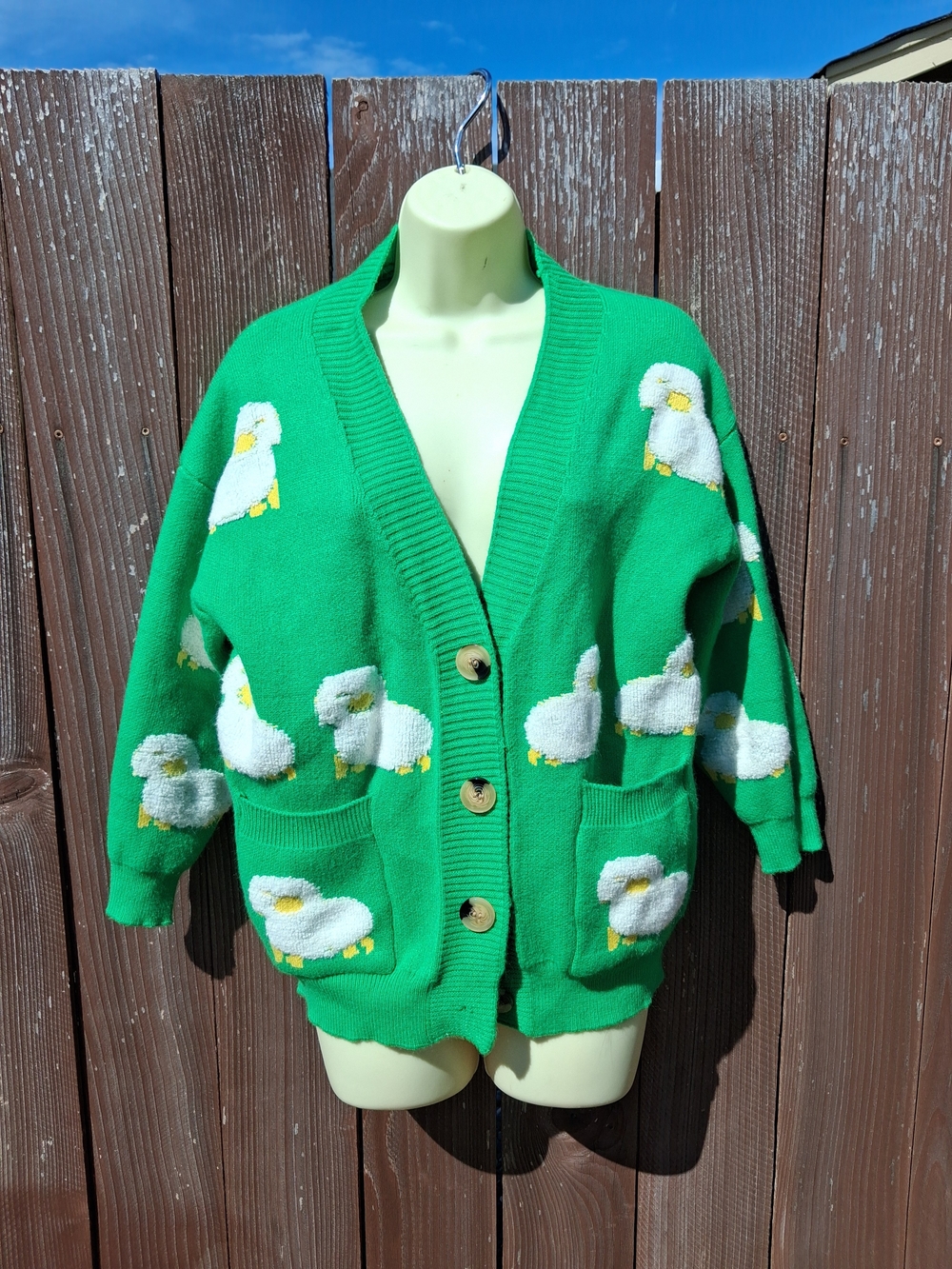 Women's Knit Cardigan Jacket With Wooly Sheep Print
